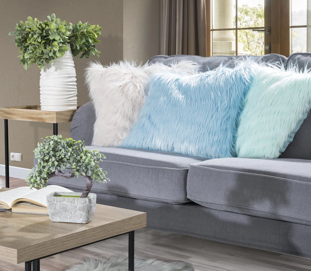 CHLPATÁ DEKORAČNÁ OBLIEČKA NA VANKÚŠ 818 55X55 CM SVETLOMODRÁ