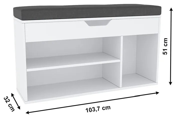 Kondela Botník s lavicou, biela, FUDDY