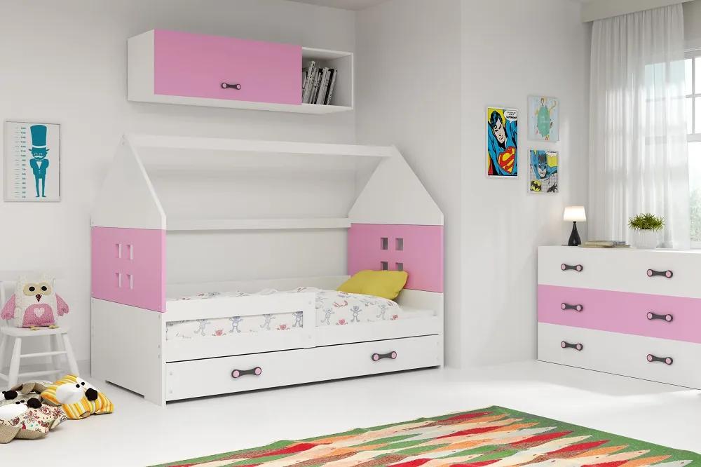 BMS Group Detská posteľ domček DOMI biela - ružová so zásuvkou 160x80cm