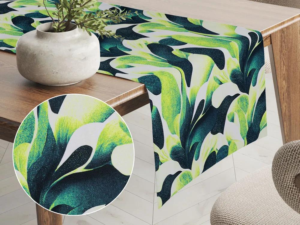 Biante Dekoračný behúň na stôl Rongo RGP-505 Veľké zelené listy 35x140 cm