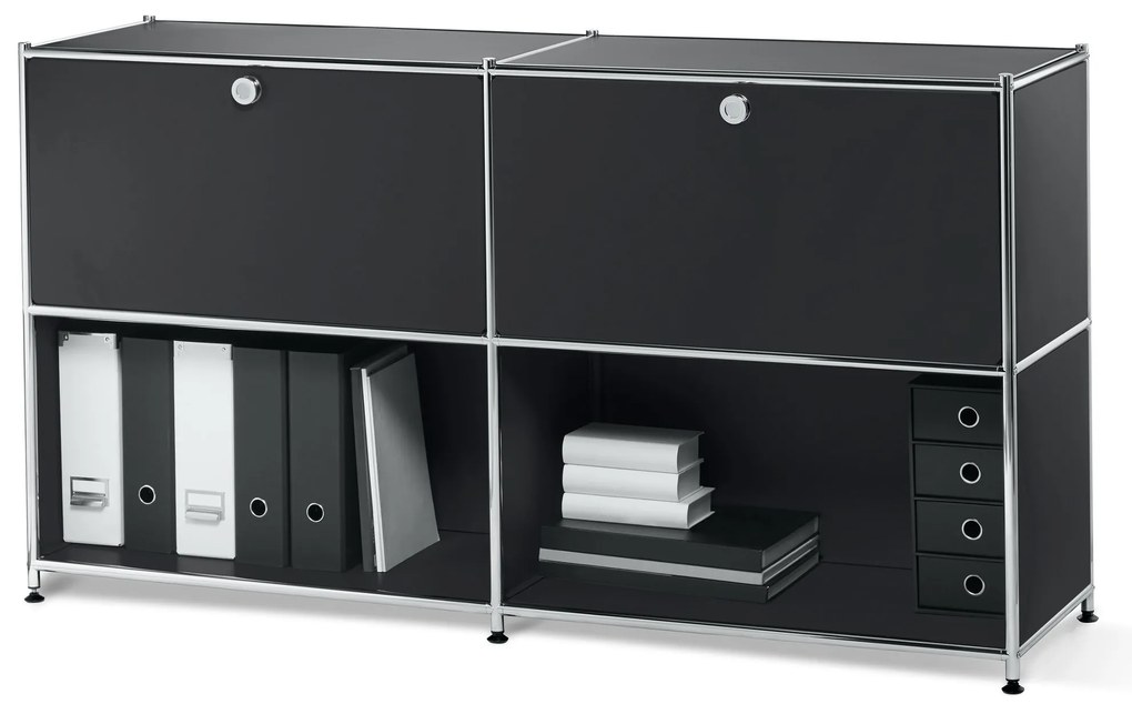 Kovová odkladacia skrinka »CN3« s nastaviteľnými výklopnými priehradkami, čierna