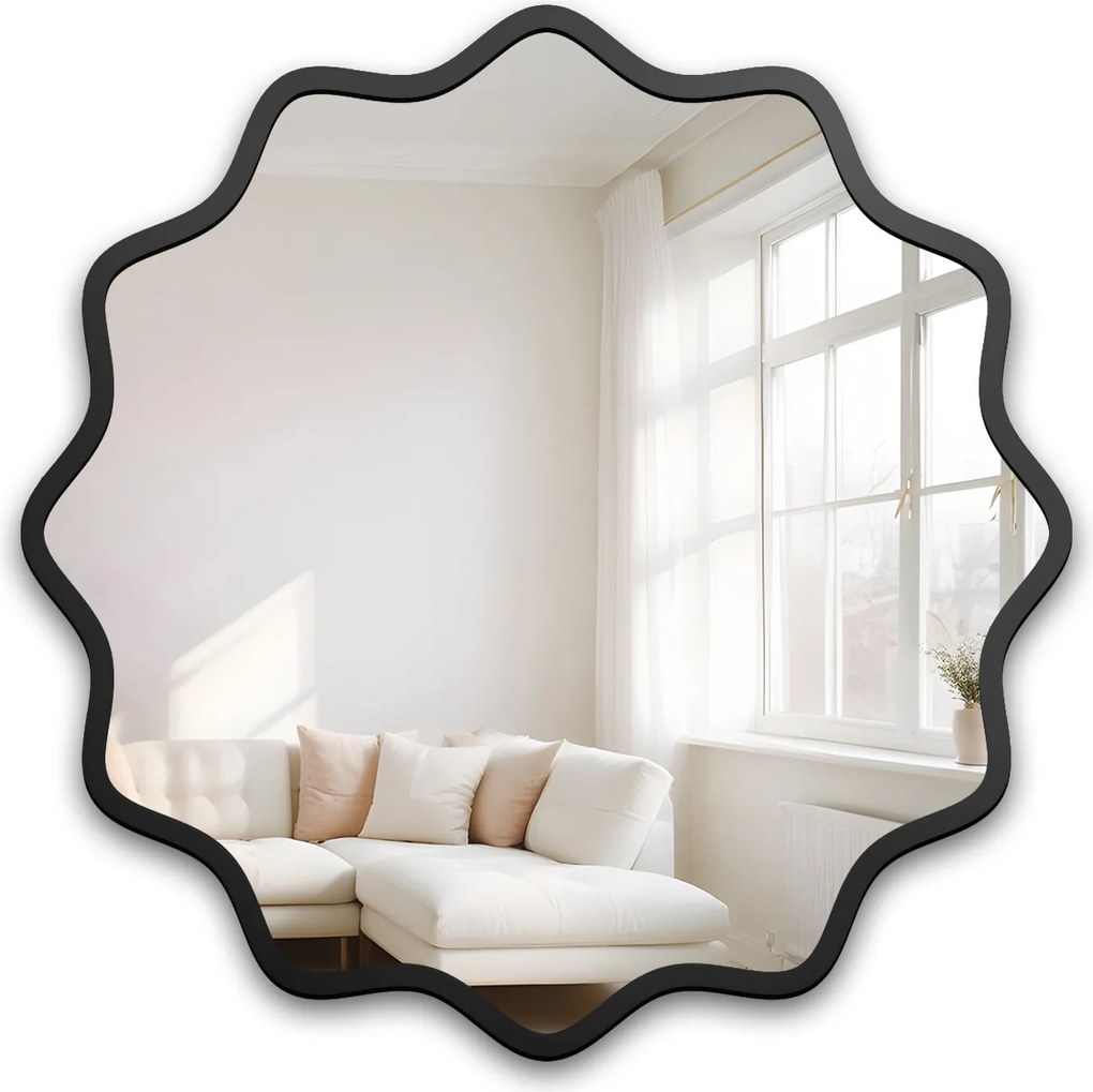 Nástenné zrkadlo Aquarelle Naya v čiernom vlnitom ráme Mdf Fi 170 cm
