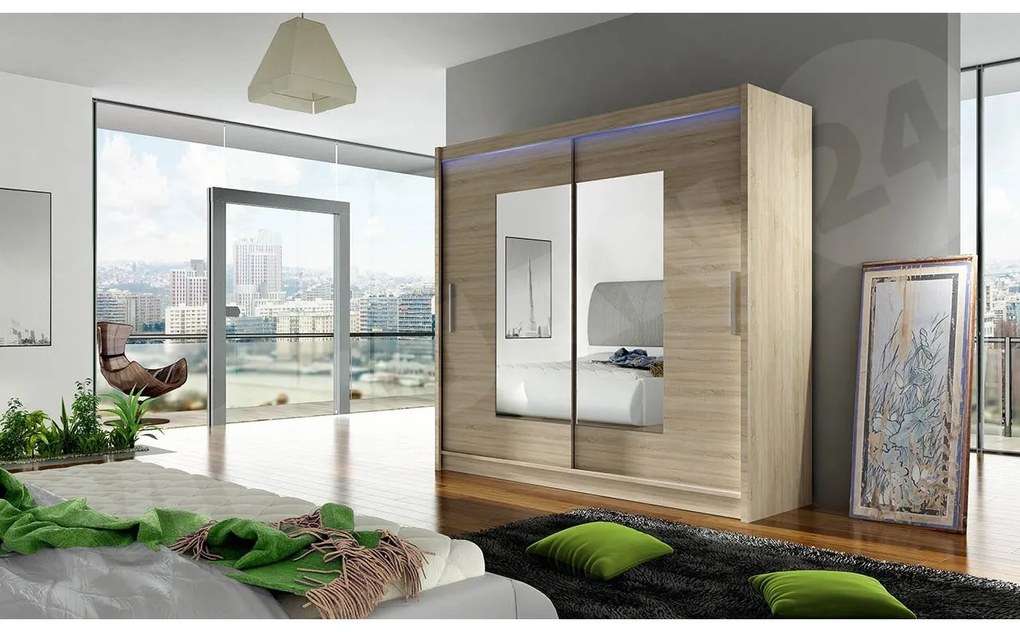Skriňa London VII, Farby: čierna, Osvetlenie: osvetlenie LED RGB - farebné