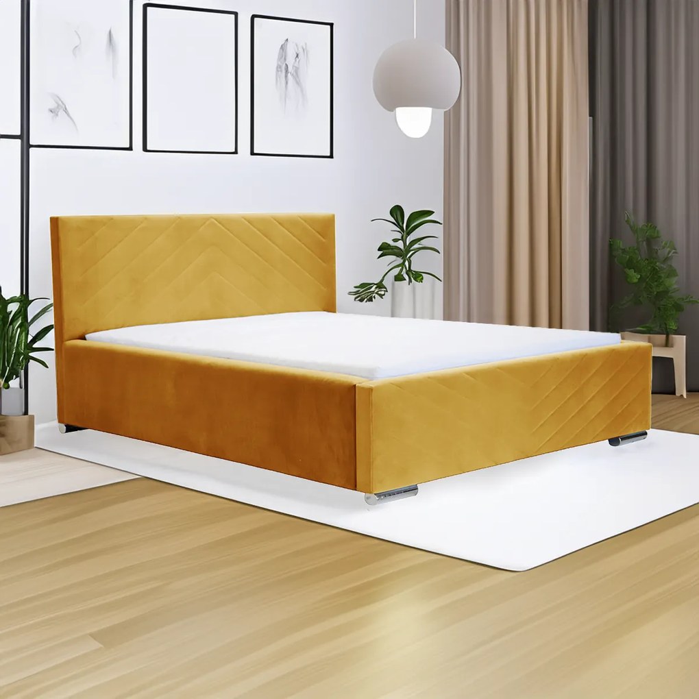 Čalúnená posteľ s úložným priestorom a matracom KOOL 120x200 cm Žltá