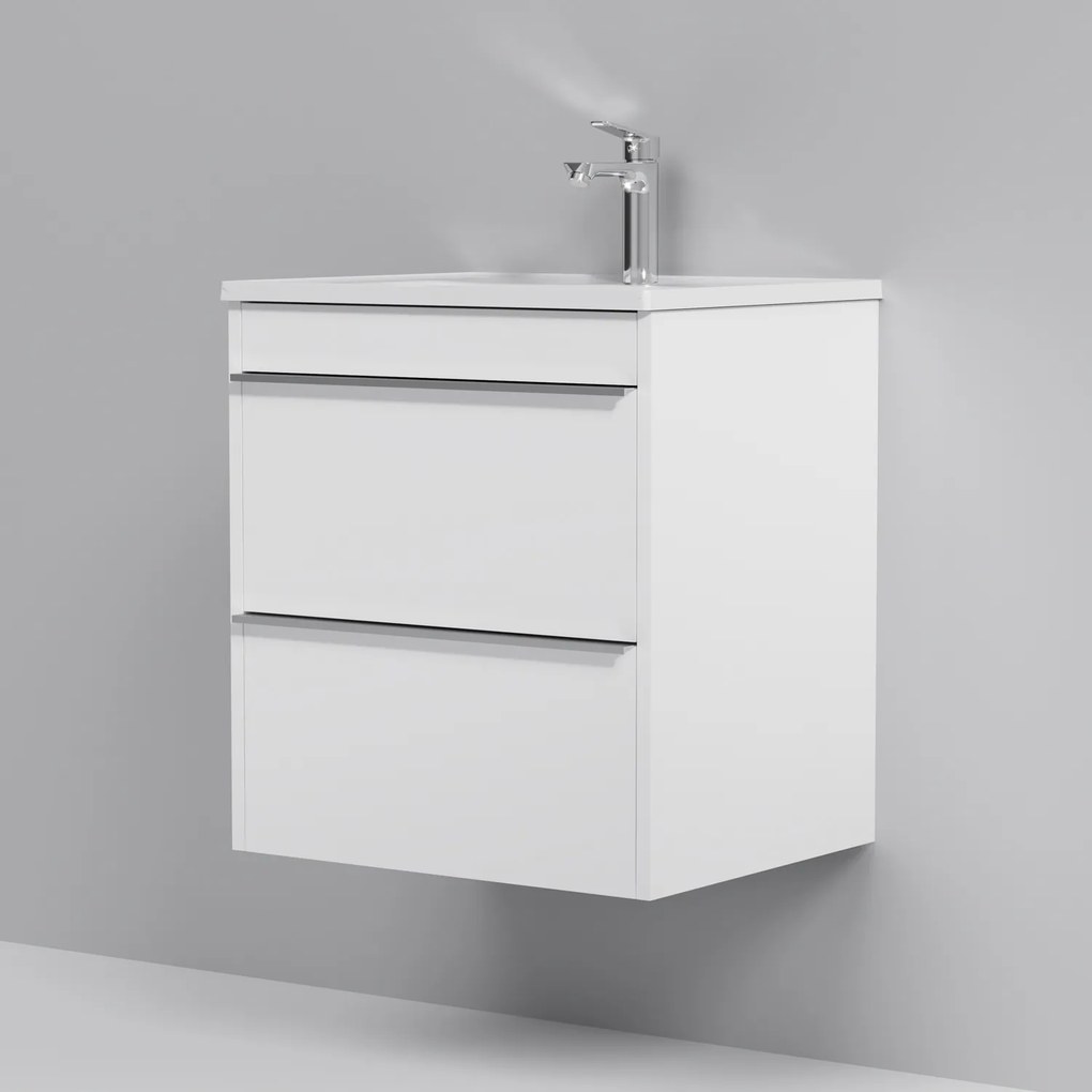 Skrinka s umývadlom 55 AM.PM Hit MTAFHX0552WG závesná, 2 zásuvky, lesklá biela