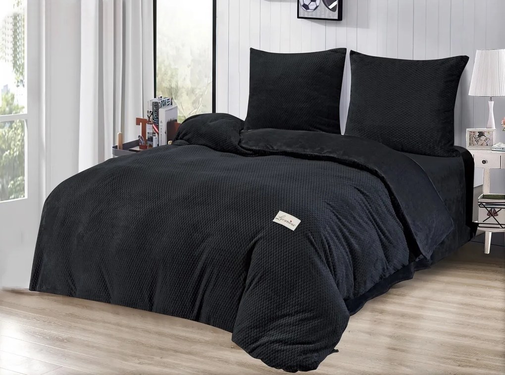 Dekorstudio Obojstranné plyšové posteľné obliečky PMK-05 v čiernej farbe Rozmer posteľných obliečok: Šírka x Dĺžka: 160x200cm + 2 ks 70x80 cm