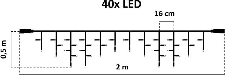 DECOLED Hobby Line interiérové LED ľadové kvapky, svietiace, 200 × 50 cm, teplá biela, 40 diód, priehľadný kábel, IP20, predlžovací