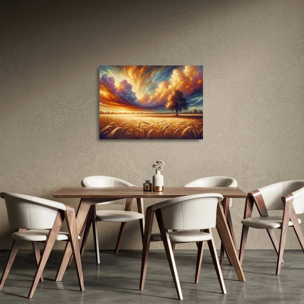 Sklenený obraz – Strom na poli (70x50 cm)