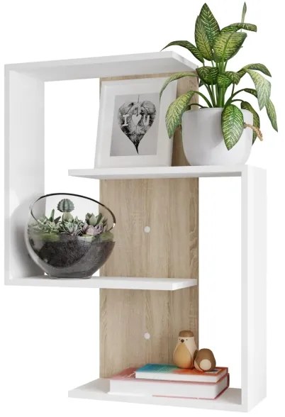 Nástenná polica MORIKO 85x65 cm biela/dub sonoma