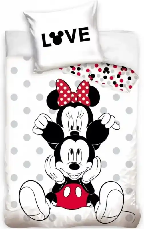 Bavlnené posteľné obliečky Mickey &amp; Minnie Mouse - motív LOVE - 100%  bavlna - 70 x 90 cm + 140 x 200 cm | Biano