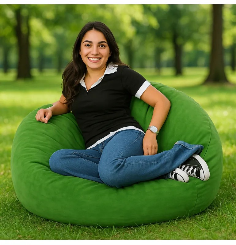 Sedací vak guľa semišová zelená EMI