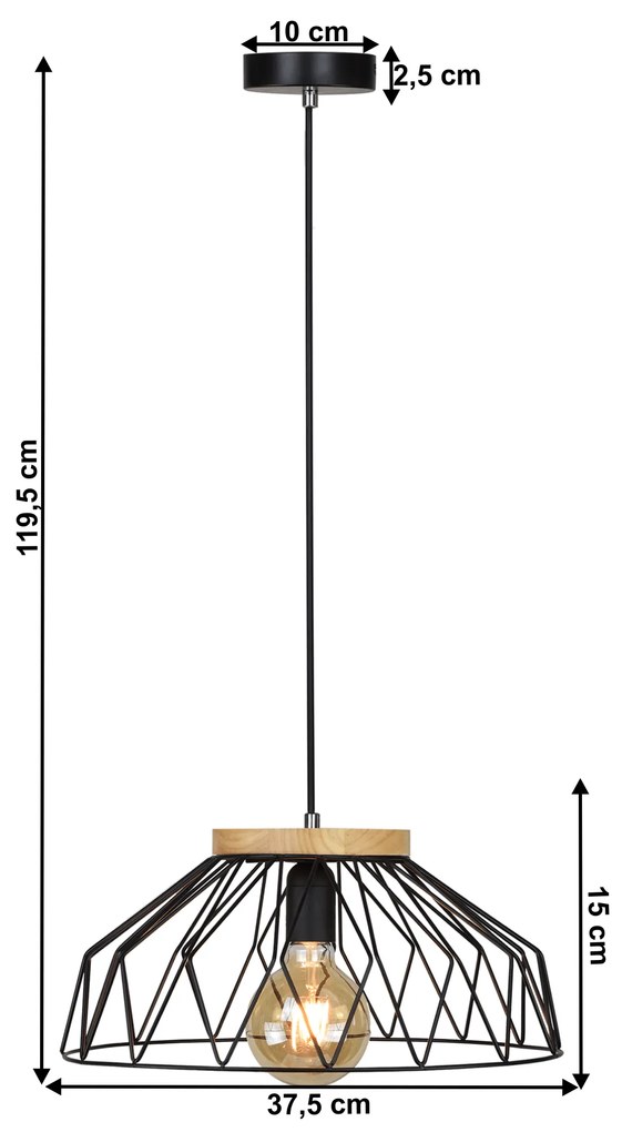 Visiaca lampa, čierna/prírodná, drevo/kov, TREX TYP 2