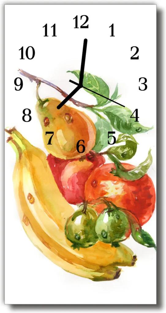 Nástenné hodiny vertikálne  Kuchynské ovocie banány akvarel