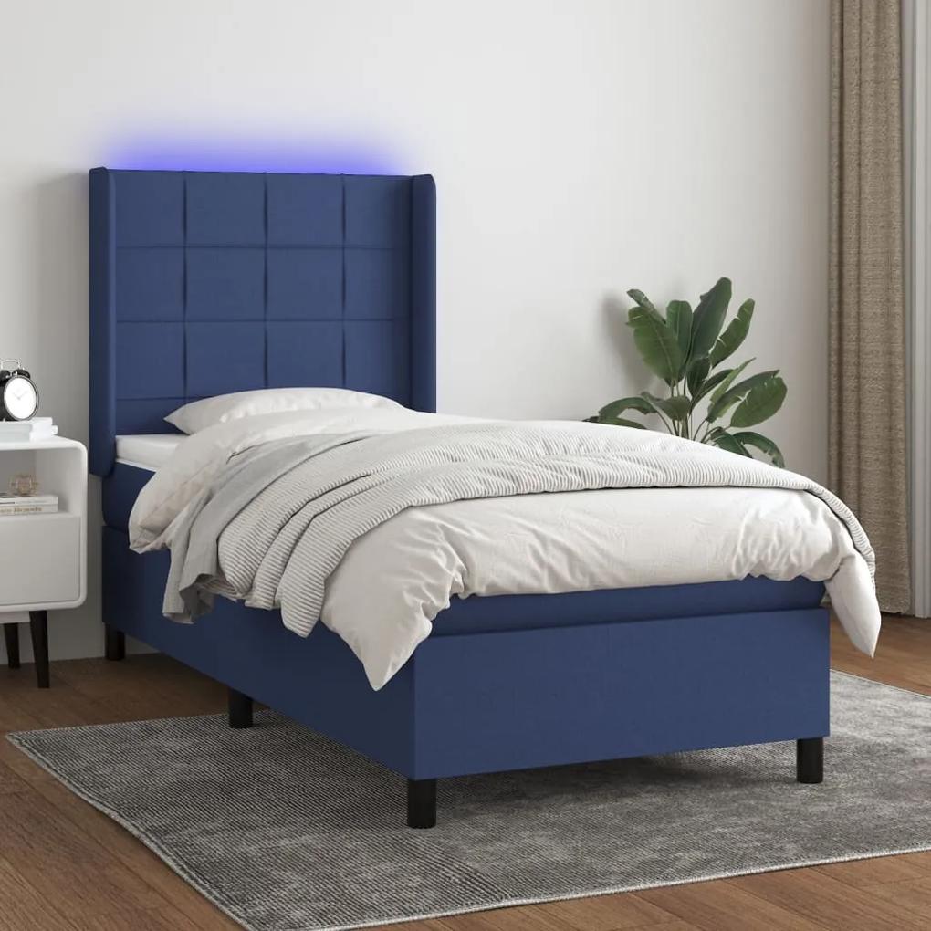 Posteľ boxsping s matracom a LED modrá 90x200 cm látka 3138291