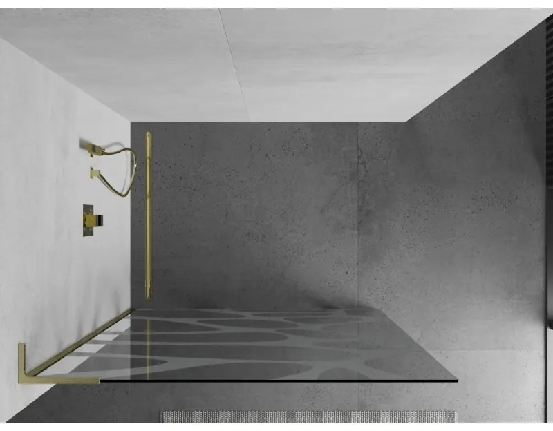 Mexen Kioto L, sprchová zástena Walk-In 100 x 200 cm, 8mm číre sklo biely vzor, zlatý matný profil, 800-100-103-55-97