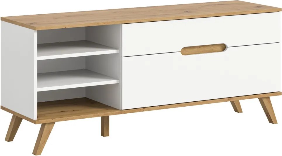 Televizna skrinka Scandi, biela/dub nox