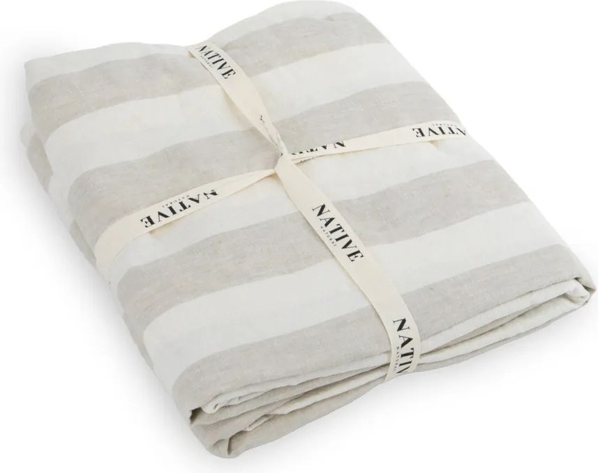 Svetlosivé/krémové ľanové obliečky na jednolôžko 135x200 cm Natural Stripes – Native Natural