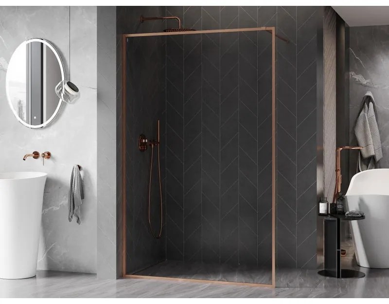 Mexen Kioto-F, sprchová zástena s rámom 140 x 202 cm, 8 mm číre sklo, profil medená matná, 800-140-104-65-00