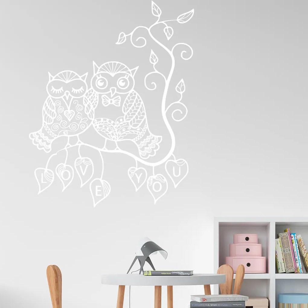 Veselá Stena Samolepka Zamilované sovičky Farba: čierna, Veľkosť: 60 x 48 cm
