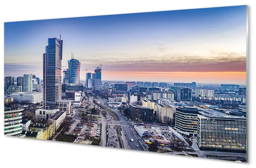 Sklenený obraz Panorama Varšavy mrakodrapov svitania 120x60 cm