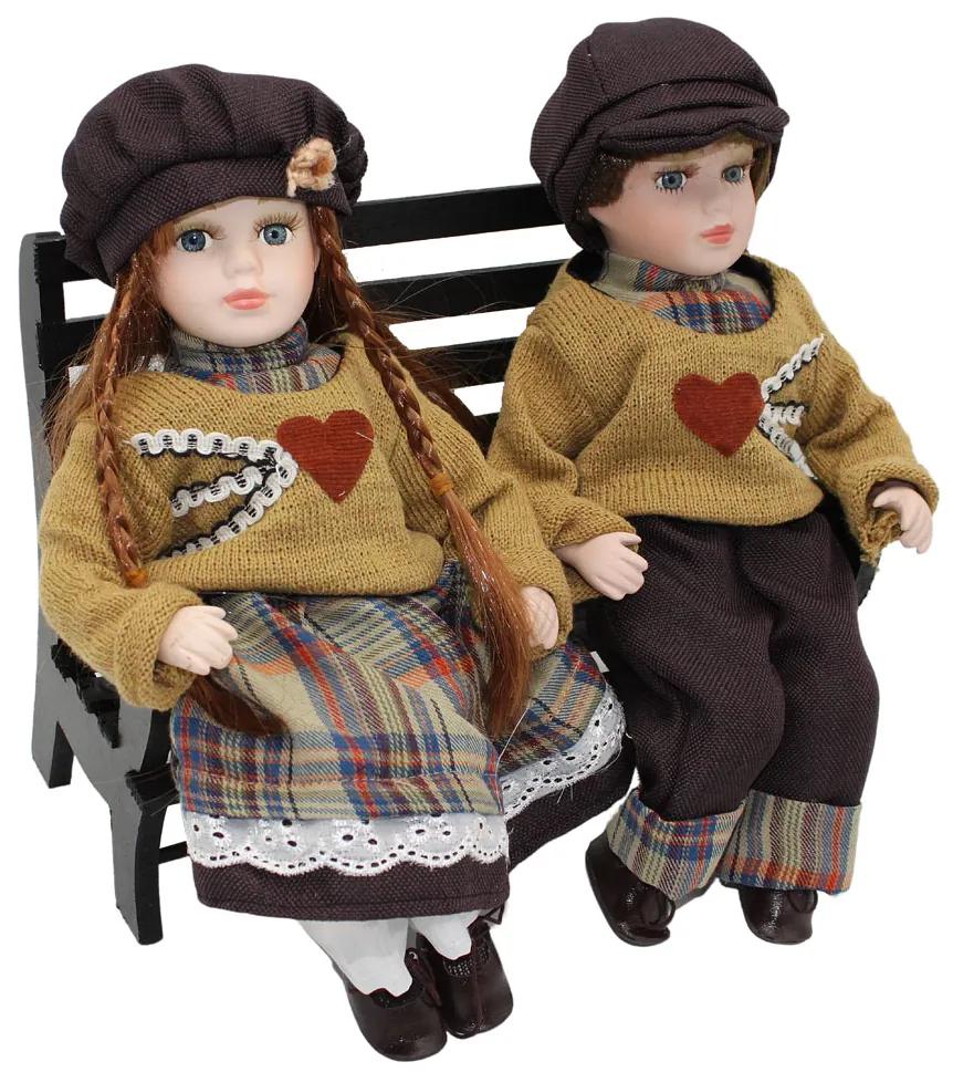 Dini Porcelánové bábiky Deti na lavičke Barva: bordová