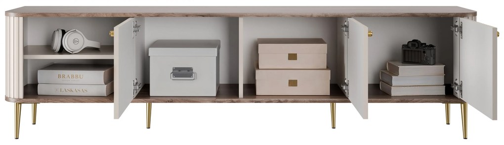 TV stolík Vespera 3D 187 cm - kašmírová / orech / zlaté nožičky