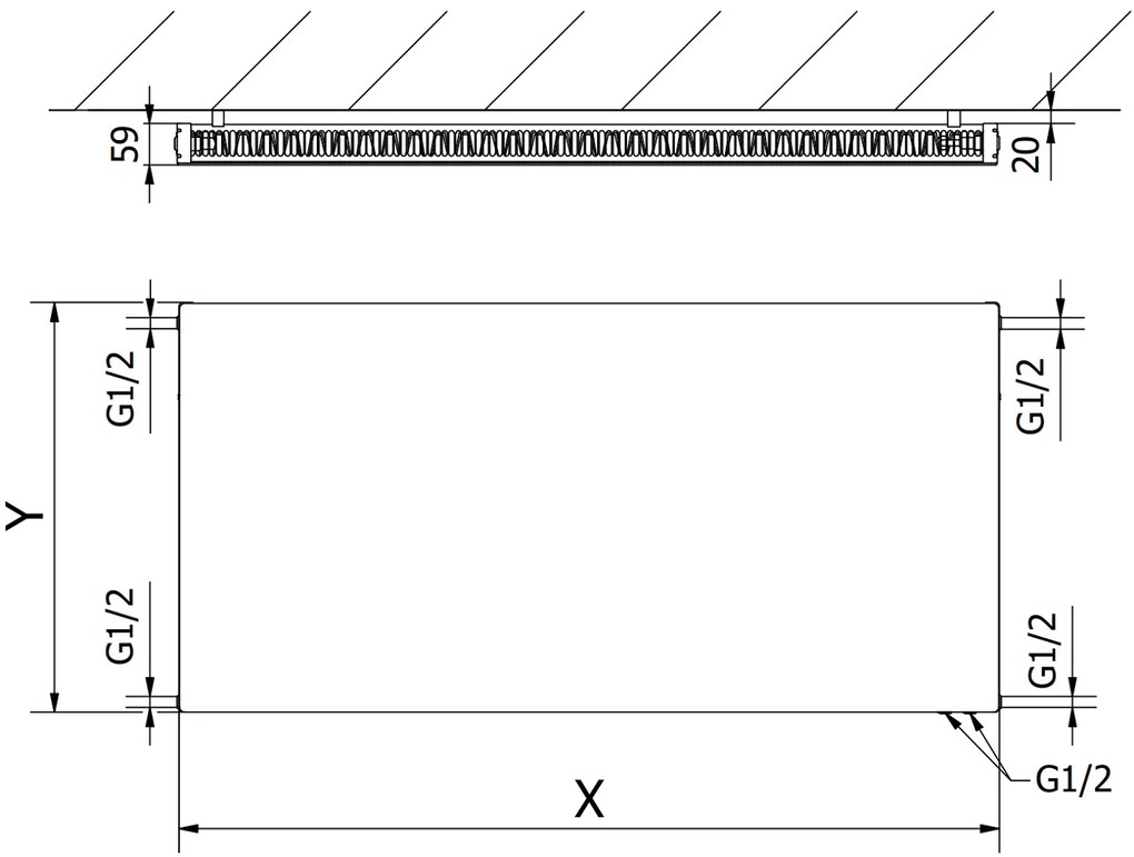 Mexen, Mexen Flat CVF11 panelový radiátor 600 x 1400 mm, spodné pripojenie, 1097 W, biely - W611F-060-140-00