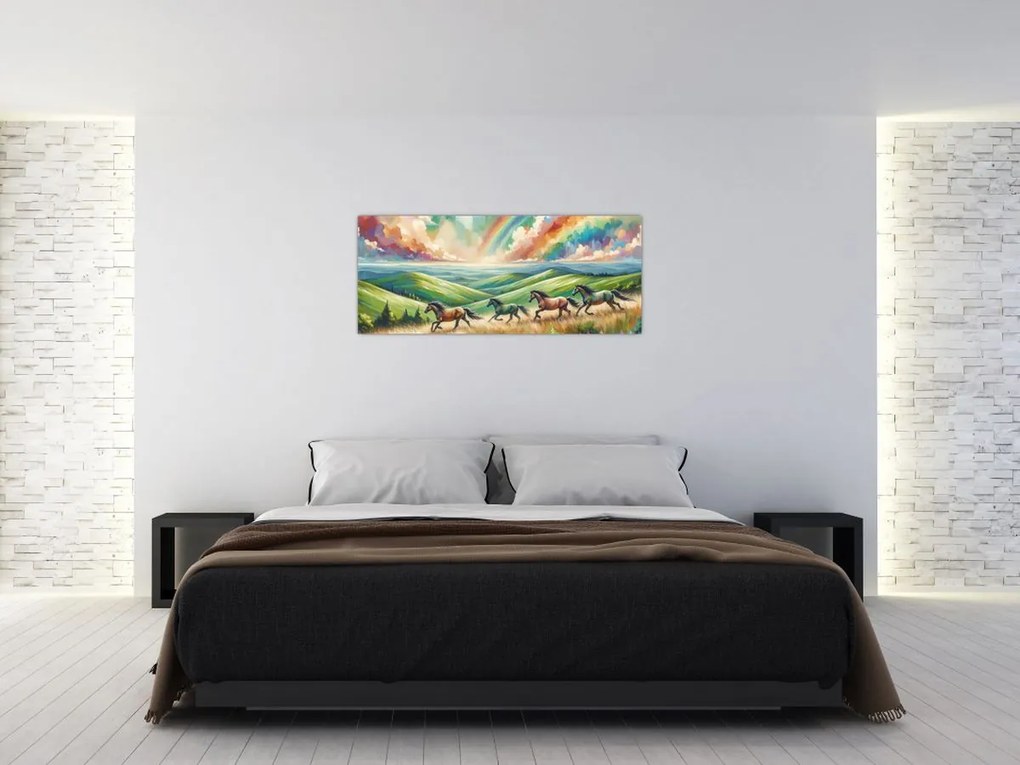 Obraz – Kone cválajúce krajinou (120x50 cm)