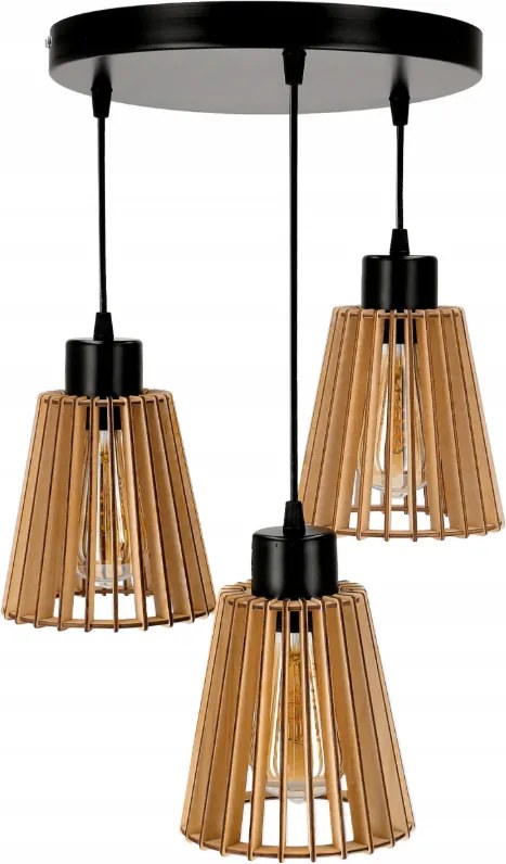 Drevená závesná stropná lampa, nástenná lampa, 3xE27, kovová do obývačky