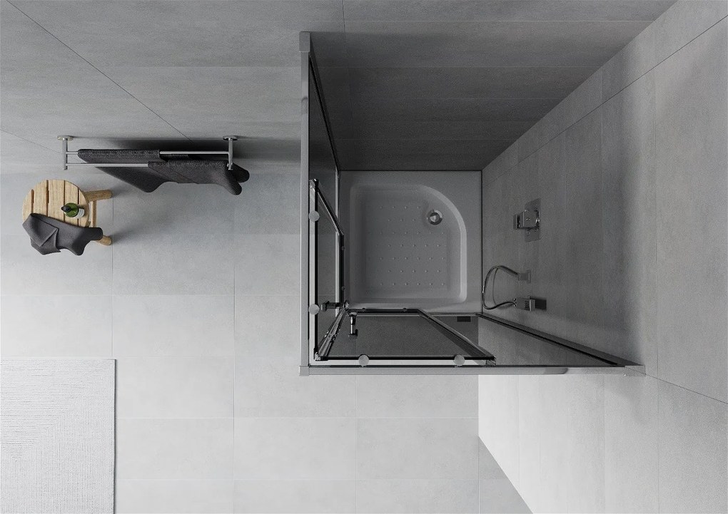 Mexen Rio, štvorcový sprchovací kút s posuvnými dverami 70 x 70 cm, 5mm šedé sklo, chrómový profil + biela vysoká vanička Rio, 860-070-070-01-40-4510