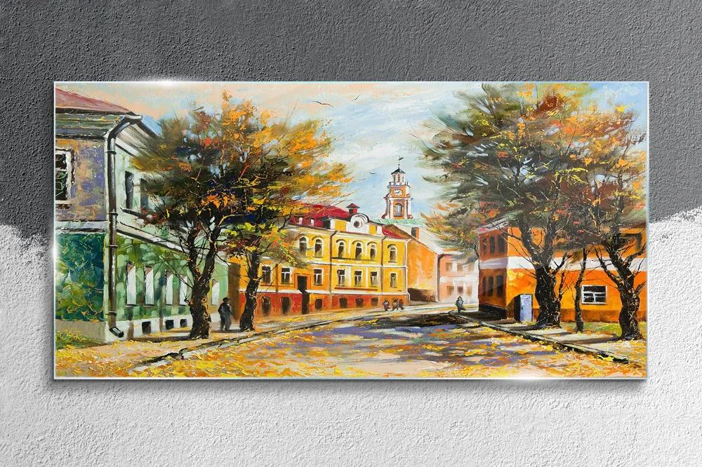 Skleneny obraz Maľovanie mesta jeseň