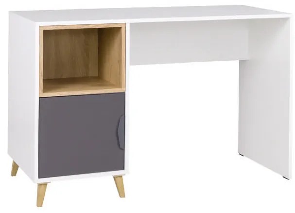 PC stolík Juna 14 (biela + grafit + sivá + dub lefkas). Akcia -21%. Vlastná spoľahlivá doprava až k Vám domov. 1087410