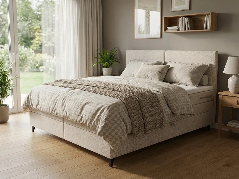 Čalúnená posteľ boxspring BRIANA 180x200 cm krémová Matrac: Matrac Bonell pružinový