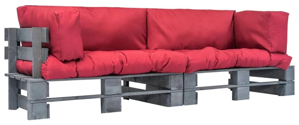 vidaXL 2-dielna sedačka z paliet, červené podložky, FSC borovica