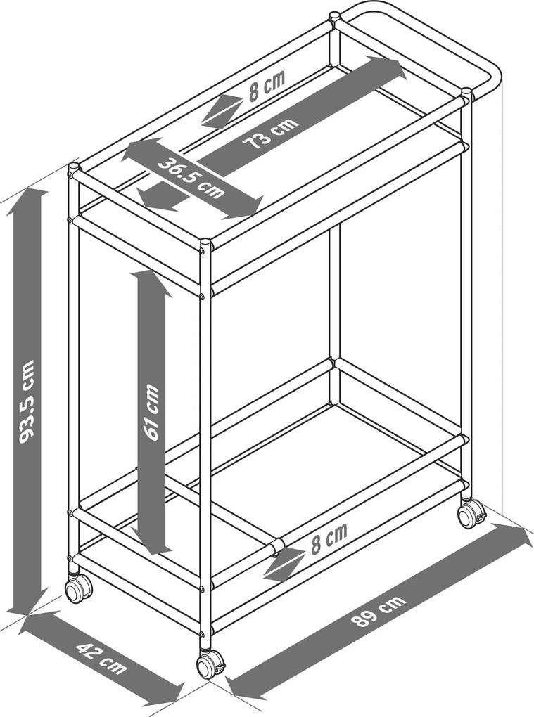 Kovový servírovací vozík »CN3« s 2 úrovňami