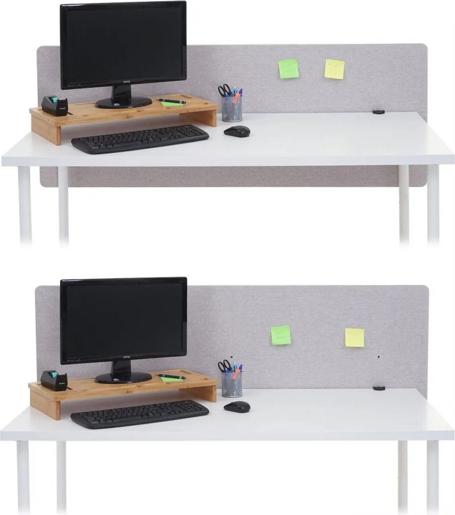 Akustický panel na stôl HWC-G75 - dvojstenná látka/textil - 60x160cm - sivá