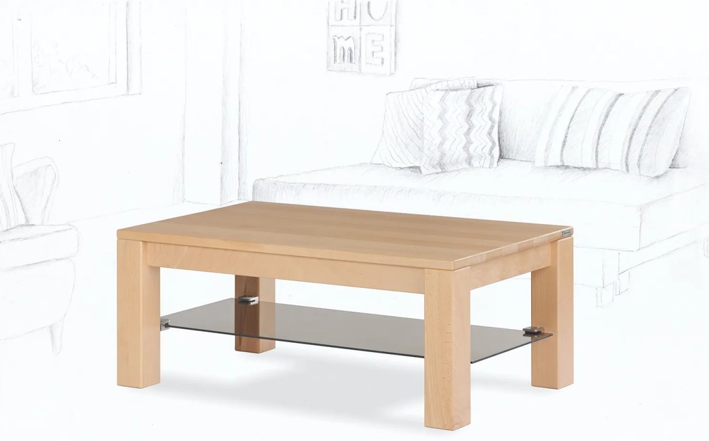 Wooded Konferenční stolek Chicago Glass z masivu BUK