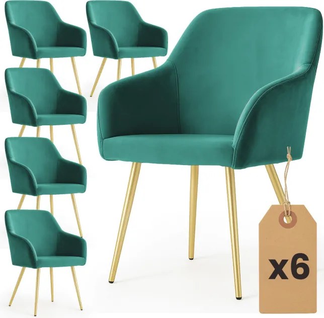 Sada šiestich jedálenských stoličiek ESTELLE zamatové, fľaškovo zelené / zlaté nohy (6 ks)