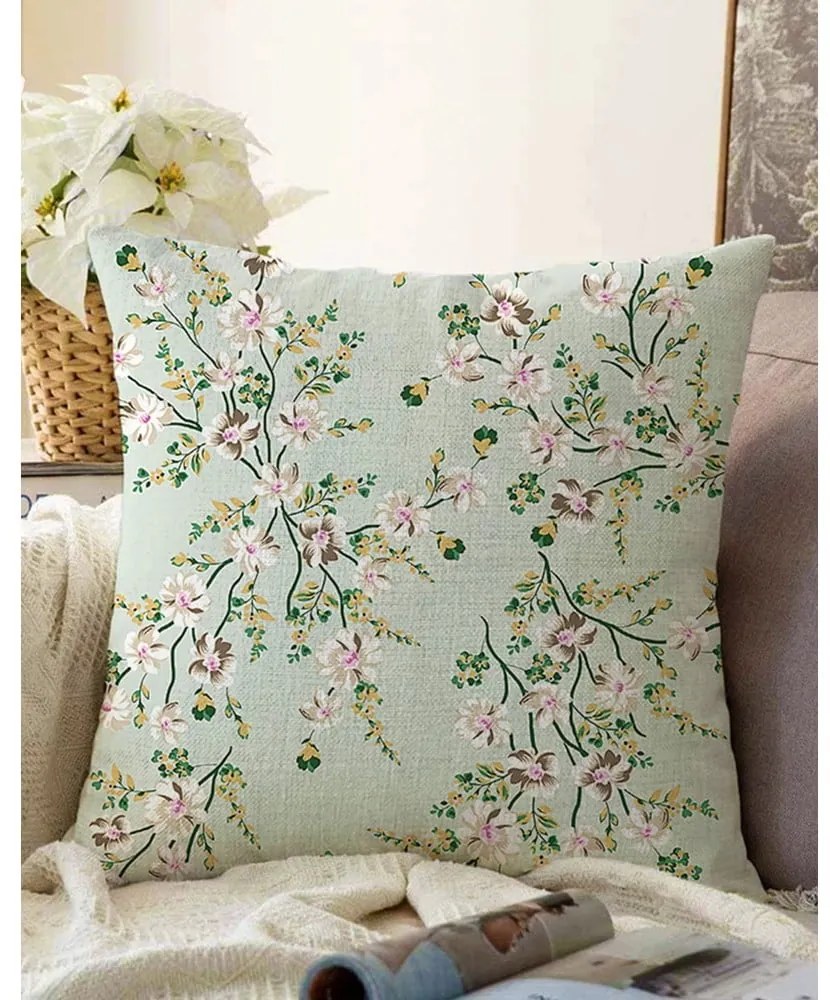 Zelená obliečka na vankúš s prímesou bavlny Minimalist Cushion Covers Bloom, 55 x 55 cm