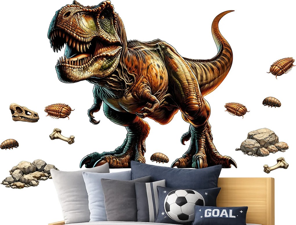 Tyranosaurus Rex textilní prelepiteľná nálepka na stenu list 45 x 41 cm