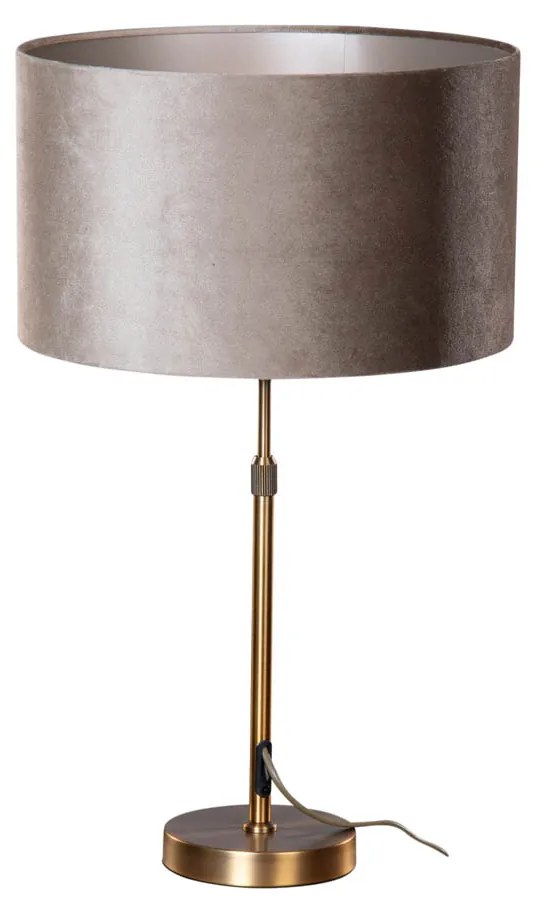Stolová lampa bronzová s tienidlom z tmavosivej zamatovej látky 35 cm - Parte