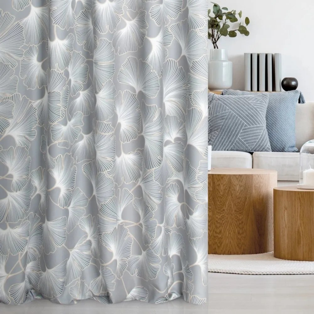 Elegantné sivé závesy s očarujúcim lístim a bielym lemom Dĺžka: 250 cm