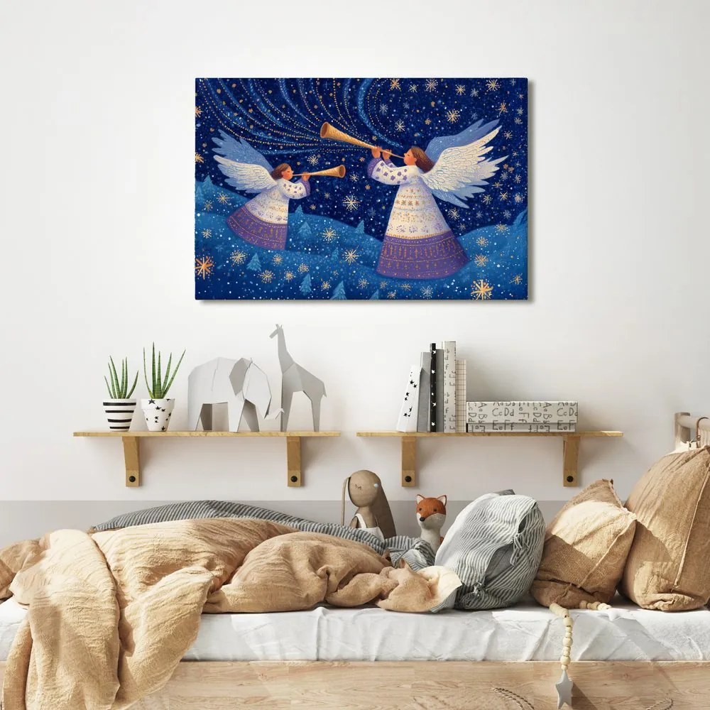 Obraz vianoční anjeli v zimnej noci