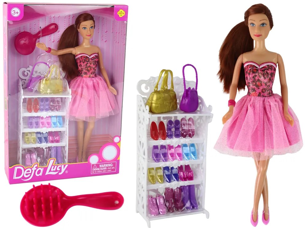 Lean Toys Súprava bábiky Lucy s hnedými vlasmi – skrinka na topánky