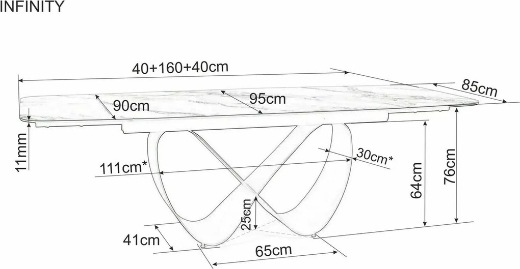 Jedálenský rozkladací stôl Infinity 160/240 cm keramika biely mramor/medený