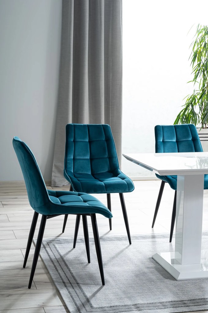 Stolička POSH tyrkysová (látka Bluvel 85) - moderná, čalúnená, zamatová, do obývačky, jedálne