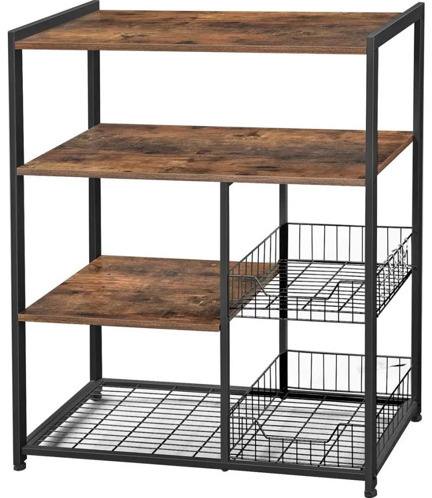 Policový regál do kuchyne MARGE hnedá/čierna