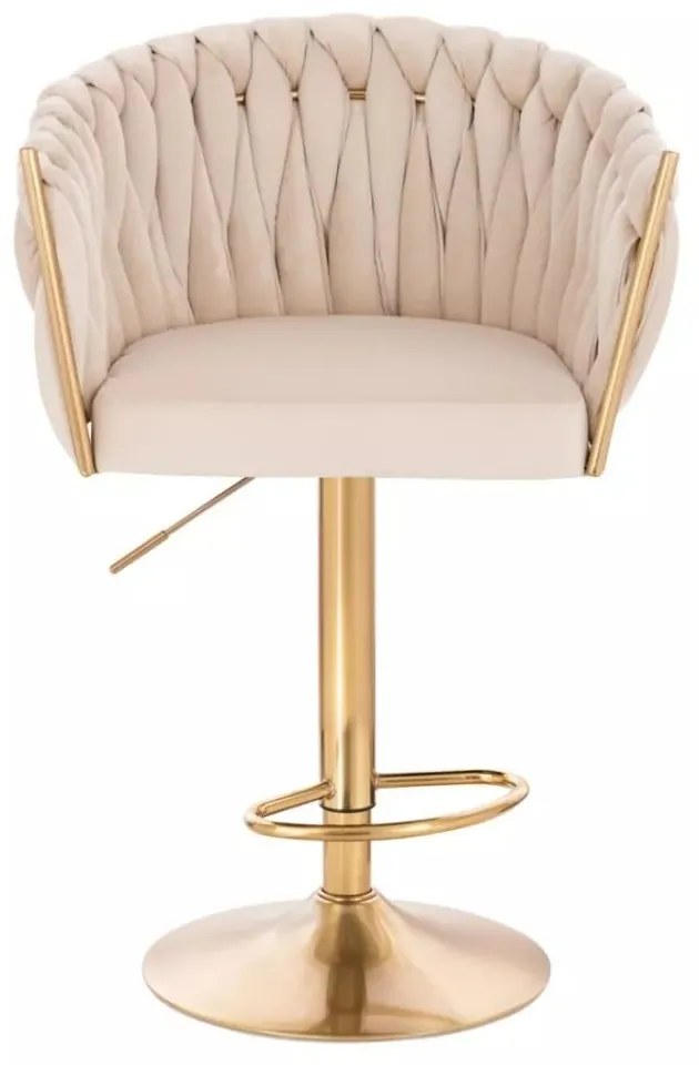LuxuryForm DESIGN Barová stolička NORDEN VELUR na zlatom tanieri - krémová