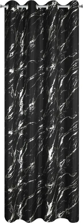 Dekorstudio Hotový záves LANI na dekoračných krúžkoch 140x250 cm - čierny so striebornou potlačou