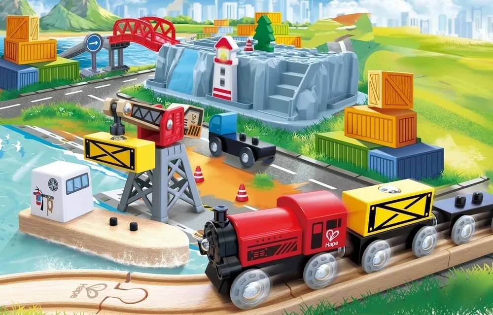 Hape Vláčikodráha set v boxe - Prístavisko